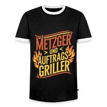 Metzger und Auftragsgriller - Männer Kontrast-T-Shirt - Schwarz/Weiß - Vorne - AI Model Female 172 light (172cm) & AI Model Male 178 light (178cm)