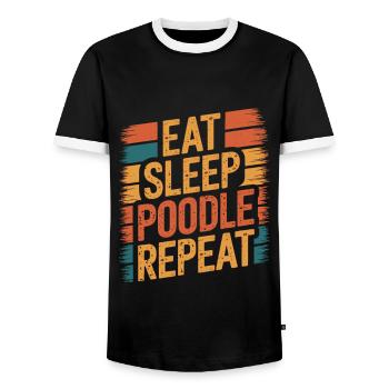 Manger. Dormir. Caniche. Répéter. - T-shirt contrasté Homme - noir/blanc - Devant - AI Model Female 172 light (172cm) & AI Model Male 178 light (178cm)