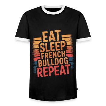 Eat. Sleep. French Bulldog. Repeat. - Men's Ringer Shirt - black/white - Front - AI Model Female 172 light (172cm) & AI Model Male 178 light (178cm)