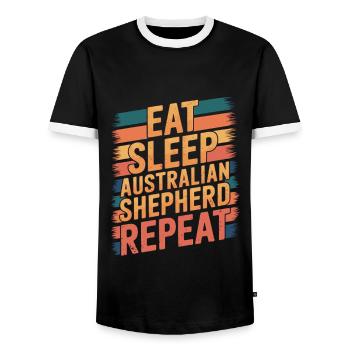 Eat. Sleep. Australian Shepherd Dog. Repeat. - Men's Ringer Shirt - black/white - Front - AI Model Female 172 light (172cm) & AI Model Male 178 light (178cm)