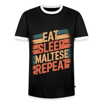 Eat. Sleep. Maltese. Repeat. - Men's Ringer Shirt - black/white - Front - AI Model Female 172 light (172cm) & AI Model Male 178 light (178cm)