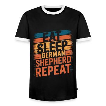 Manger. Dormir. Berger allemand. Répéter. - T-shirt contrasté Homme - noir/blanc - Devant - AI Model Female 172 light (172cm) & AI Model Male 178 light (178cm)