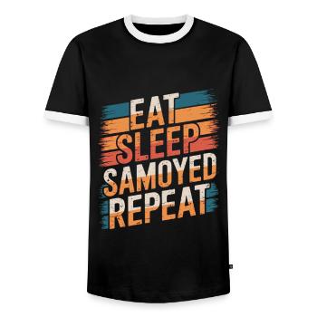 Eat. Sleep. Samoyed. Repeat. - Men's Ringer Shirt - black/white - Front - AI Model Female 172 light (172cm) & AI Model Male 178 light (178cm)