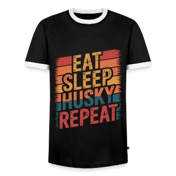 Manger. Dormir. Rauque. Répéter. - T-shirt contrasté Homme - noir/blanc - Devant - AI Model Female 172 light (172cm) & AI Model Male 178 light (178cm)