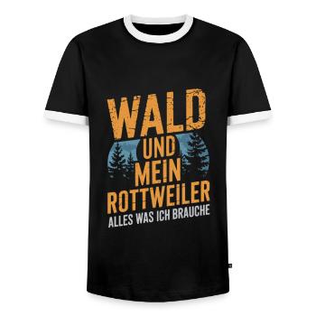 Wald und mein Rottweiler - Männer Kontrast-T-Shirt - Schwarz/Weiß - Vorne - AI Model Female 172 light (172cm) & AI Model Male 178 light (178cm)