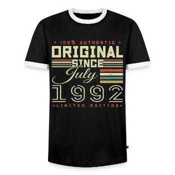 Juli 1992 Geburtstag Juli 1992 Juli 1992 - Männer Kontrast-T-Shirt - Schwarz/Weiß - Vorne - AI Model Female 172 light (172cm) & AI Model Male 178 light (178cm)