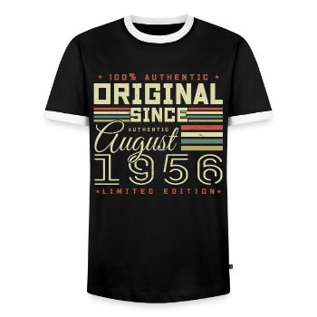 August 1956 Retro August 1956 August 1956 Anniversary - Men's Ringer Shirt - black/white - Front - AI Model Female 172 light (172cm) & AI Model Male 178 light (178cm)
