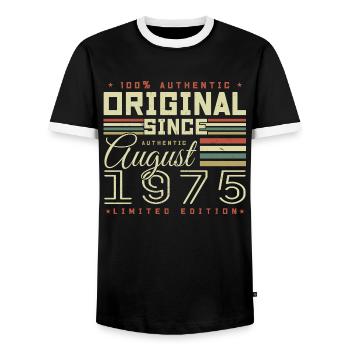 Août 1975 Retro Août 1975 Août 1975 Anniversaire - T-shirt contrasté Homme - noir/blanc - Devant - AI Model Female 172 light (172cm) & AI Model Male 178 light (178cm)