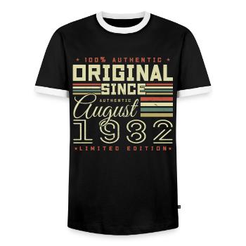 August 1982 Retro August 1982 August 1982 Anniversary - Men's Ringer Shirt - black/white - Front - AI Model Female 172 light (172cm) & AI Model Male 178 light (178cm)