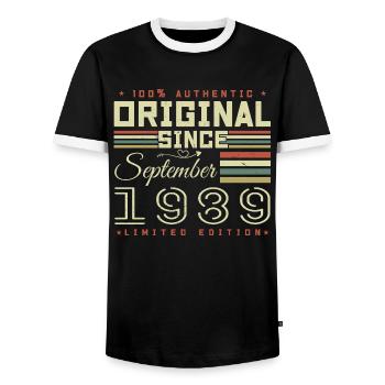 Septembre 1989 septembre 36e anniv édition limitée - T-shirt contrasté Homme - noir/blanc - Devant - AI Model Female 172 light (172cm) & AI Model Male 178 light (178cm)
