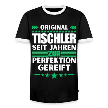 Zur Perfektion gereifter Tischler - Männer Kontrast-T-Shirt - Schwarz/Weiß - Vorne - AI Model Female 172 light (172cm) & AI Model Male 178 light (178cm)