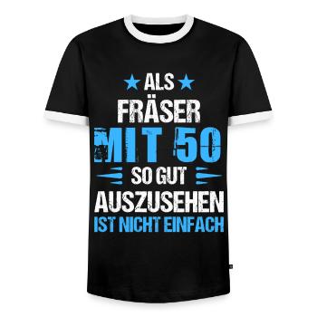 With 50 good-looking router bits - Men's Ringer Shirt - black/white - Front - AI Model Female 172 light (172cm) & AI Model Male 178 light (178cm)