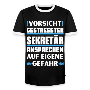 Don't talk to stressed secretary! - Men's Ringer Shirt - black/white - Front - AI Model Female 172 light (172cm) & AI Model Male 178 light (178cm)