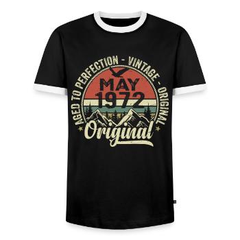 Mai 1972 anniversaire Mai 1972 May 1972 - T-shirt contrasté Homme - noir/blanc - Devant - AI Model Female 172 light (172cm) & AI Model Male 178 light (178cm)