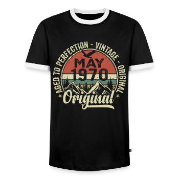 Mai 1970 anniversaire Mai 1970 May 1970 - T-shirt contrasté Homme - noir/blanc - Devant - AI Model Female 172 light (172cm) & AI Model Male 178 light (178cm)