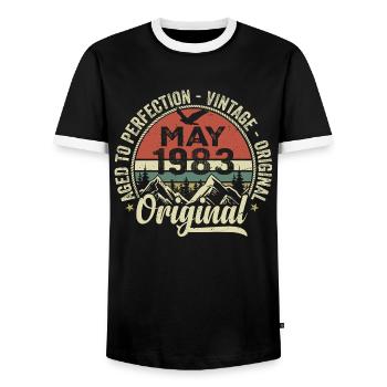 May 1983 Birthday May 1983 May 1983 - Men's Ringer Shirt - black/white - Front - AI Model Female 172 light (172cm) & AI Model Male 178 light (178cm)