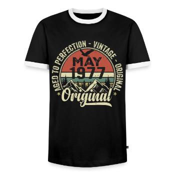 Mai 1977 anniversaire Mai 1977 May 1977 - T-shirt contrasté Homme - noir/blanc - Devant - AI Model Female 172 light (172cm) & AI Model Male 178 light (178cm)
