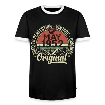 May 1952 Birthday May 1952 May 1952 - Men's Ringer Shirt - black/white - Front - AI Model Female 172 light (172cm) & AI Model Male 178 light (178cm)