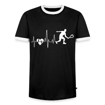 Racquetball Racquetball Heartbeat - Men's Ringer Shirt - black/white - Front - AI Model Female 172 light (172cm) & AI Model Male 178 light (178cm)