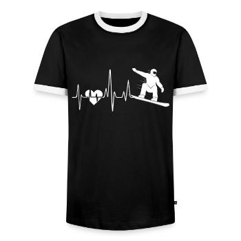 Snowboarding Snowboarding Heartbeat - Men's Ringer Shirt - black/white - Front - AI Model Female 172 light (172cm) & AI Model Male 178 light (178cm)