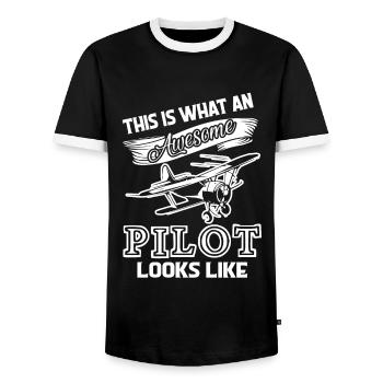 Pilot Awesome Pilot Looks Like - Men's Ringer Shirt - black/white - Front - AI Model Female 172 light (172cm) & AI Model Male 178 light (178cm)