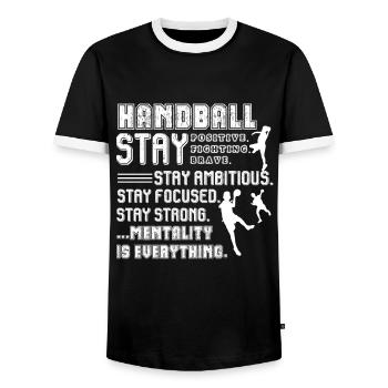Handball Things About Handball - Men's Ringer Shirt - black/white - Front - AI Model Female 172 light (172cm) & AI Model Male 178 light (178cm)