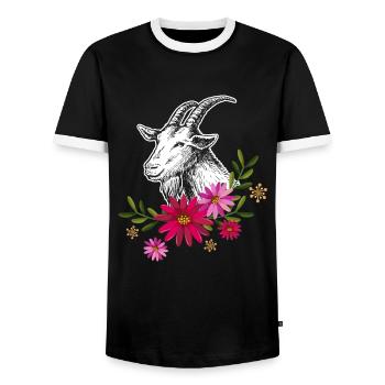 Chèvre avec des fleurs - T-shirt contrasté Homme - noir/blanc - Devant - AI Model Female 172 light (172cm) & AI Model Male 178 light (178cm)