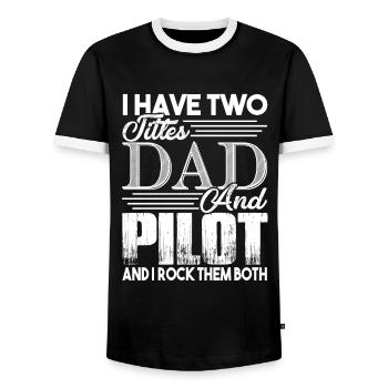 Pilot I'm A Dad And Pilot - Men's Ringer Shirt - black/white - Front - AI Model Female 172 light (172cm) & AI Model Male 178 light (178cm)