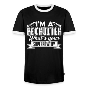 Recruiter I Have Superpower - Men's Ringer Shirt - black/white - Front - AI Model Female 172 light (172cm) & AI Model Male 178 light (178cm)