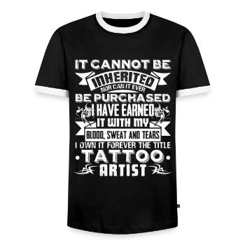 Tatoueur Forever Title Tatoueur - T-shirt contrasté Homme - noir/blanc - Devant - AI Model Female 172 light (172cm) & AI Model Male 178 light (178cm)