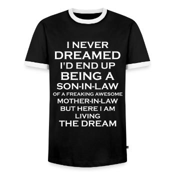 I Never Dreamed Son in Law Gifts from Mother in La - Men's Ringer Shirt - black/white - Front - AI Model Female 172 light (172cm) & AI Model Male 178 light (178cm)