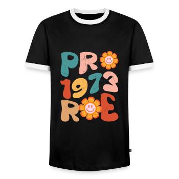 Pro 1973 Roe - Men's Ringer Shirt - black/white - Front - AI Model Female 172 light (172cm) & AI Model Male 178 light (178cm)