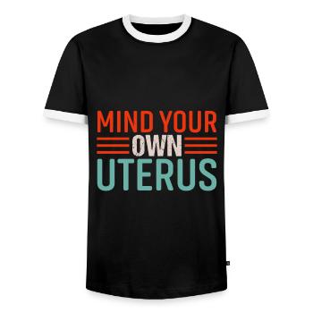 Kümmere Dich Um Deine Eigene Gebärmutter - Männer Kontrast-T-Shirt - Schwarz/Weiß - Vorne - AI Model Female 172 light (172cm) & AI Model Male 178 light (178cm)