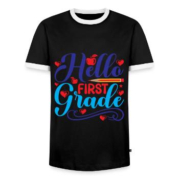 Bonjour Première année Rainbow Girls Boys Équipe d’enseignants - T-shirt contrasté Homme - noir/blanc - Devant - AI Model Female 172 light (172cm) & AI Model Male 178 light (178cm)