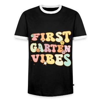 Back To School First Grade Vibes Student Teacher - Men's Ringer Shirt - black/white - Front - AI Model Female 172 light (172cm) & AI Model Male 178 light (178cm)