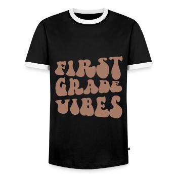Back To School First Grade Vibes Student Teacher - Men's Ringer Shirt - black/white - Front - AI Model Female 172 light (172cm) & AI Model Male 178 light (178cm)