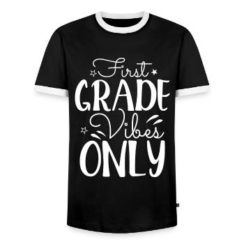 Back To School First Grade Vibes Student Teacher - Men's Ringer Shirt - black/white - Front - AI Model Female 172 light (172cm) & AI Model Male 178 light (178cm)
