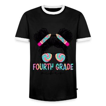 Fourth Grade Vibes - 4th Grade Team Retro 1st Day - Men's Ringer Shirt - black/white - Front - AI Model Female 172 light (172cm) & AI Model Male 178 light (178cm)