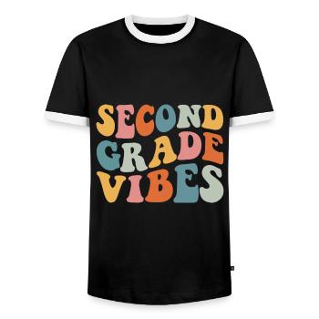 Back To School Second Grade Vibes Retro Teacher - Men's Ringer Shirt - black/white - Front - AI Model Female 172 light (172cm) & AI Model Male 178 light (178cm)