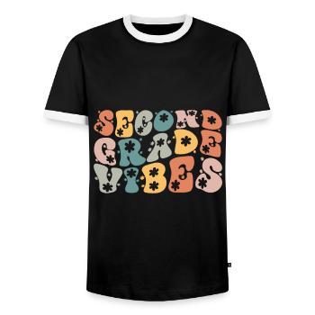 Back To School Second Grade Vibes Retro Teacher - Men's Ringer Shirt - black/white - Front - AI Model Female 172 light (172cm) & AI Model Male 178 light (178cm)