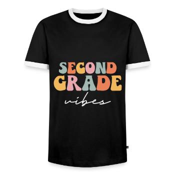 Back To School Second Grade Vibes Retro Teacher - Men's Ringer Shirt - black/white - Front - AI Model Female 172 light (172cm) & AI Model Male 178 light (178cm)