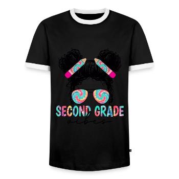 Back To School Second Grade Vibes Retro Teacher - Men's Ringer Shirt - black/white - Front - AI Model Female 172 light (172cm) & AI Model Male 178 light (178cm)