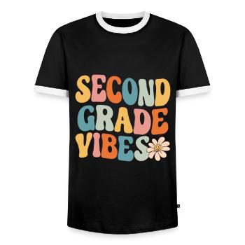 Back To School Second Grade Vibes Retro Teacher - Men's Ringer Shirt - black/white - Front - AI Model Female 172 light (172cm) & AI Model Male 178 light (178cm)