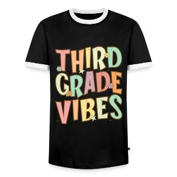 Third Grade Vibes - 3rd Grade Team Retro 1st Day - Men's Ringer Shirt - black/white - Front - AI Model Female 172 light (172cm) & AI Model Male 178 light (178cm)