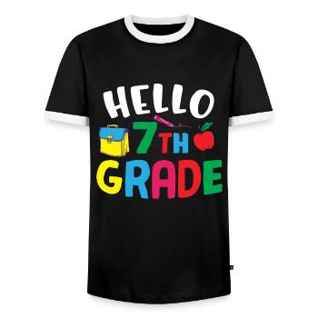 7th Grade Vibes Retro Groovy Women Happy First - Men's Ringer Shirt - black/white - Front - AI Model Female 172 light (172cm) & AI Model Male 178 light (178cm)