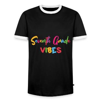 7th Grade Vibes Retro Groovy Women Happy First - Men's Ringer Shirt - black/white - Front - AI Model Female 172 light (172cm) & AI Model Male 178 light (178cm)