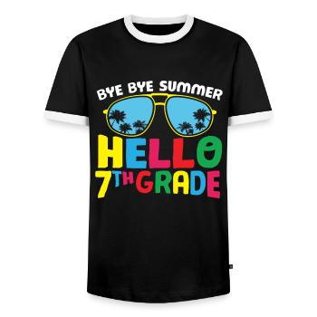 Bye Bye Summer Hello 7th Grade Retro Groovy Women - Men's Ringer Shirt - black/white - Front - AI Model Female 172 light (172cm) & AI Model Male 178 light (178cm)