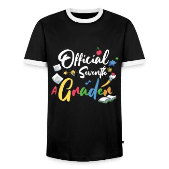7th Grade Vibes Retro Groovy Women Happy First - Men's Ringer Shirt - black/white - Front - AI Model Female 172 light (172cm) & AI Model Male 178 light (178cm)