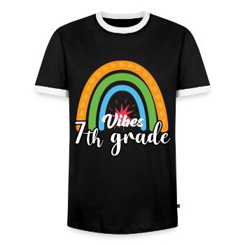 Vibrations de 7e année Retro Groovy Women Happy First - T-shirt contrasté Homme - noir/blanc - Devant - AI Model Female 172 light (172cm) & AI Model Male 178 light (178cm)