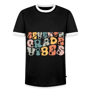 7th Grade Vibes Retro Groovy Women Happy First - Men's Ringer Shirt - black/white - Front - AI Model Female 172 light (172cm) & AI Model Male 178 light (178cm)